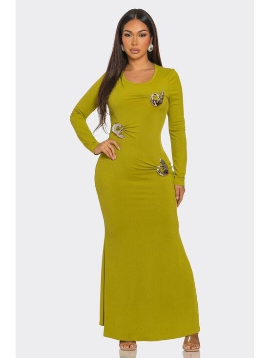 Dresses & Skirts - Sculpted Olive Green Long Sleeve Maxi Dress